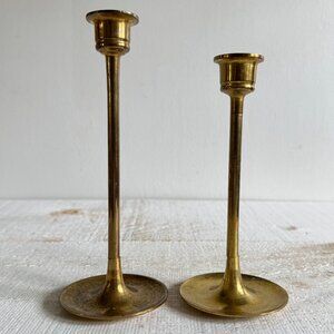 Vintage Set of Two Simple Brass Candle Stick Holders